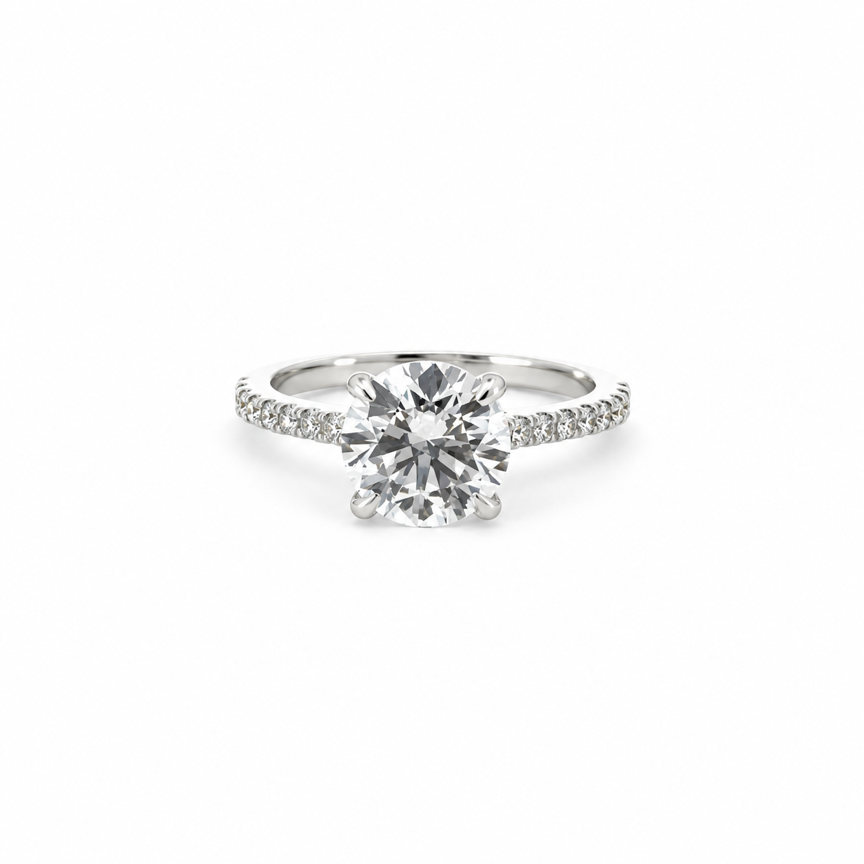 Round lab diamond engagement ring, italian pave design with diamond on prongs – view 1 of 4