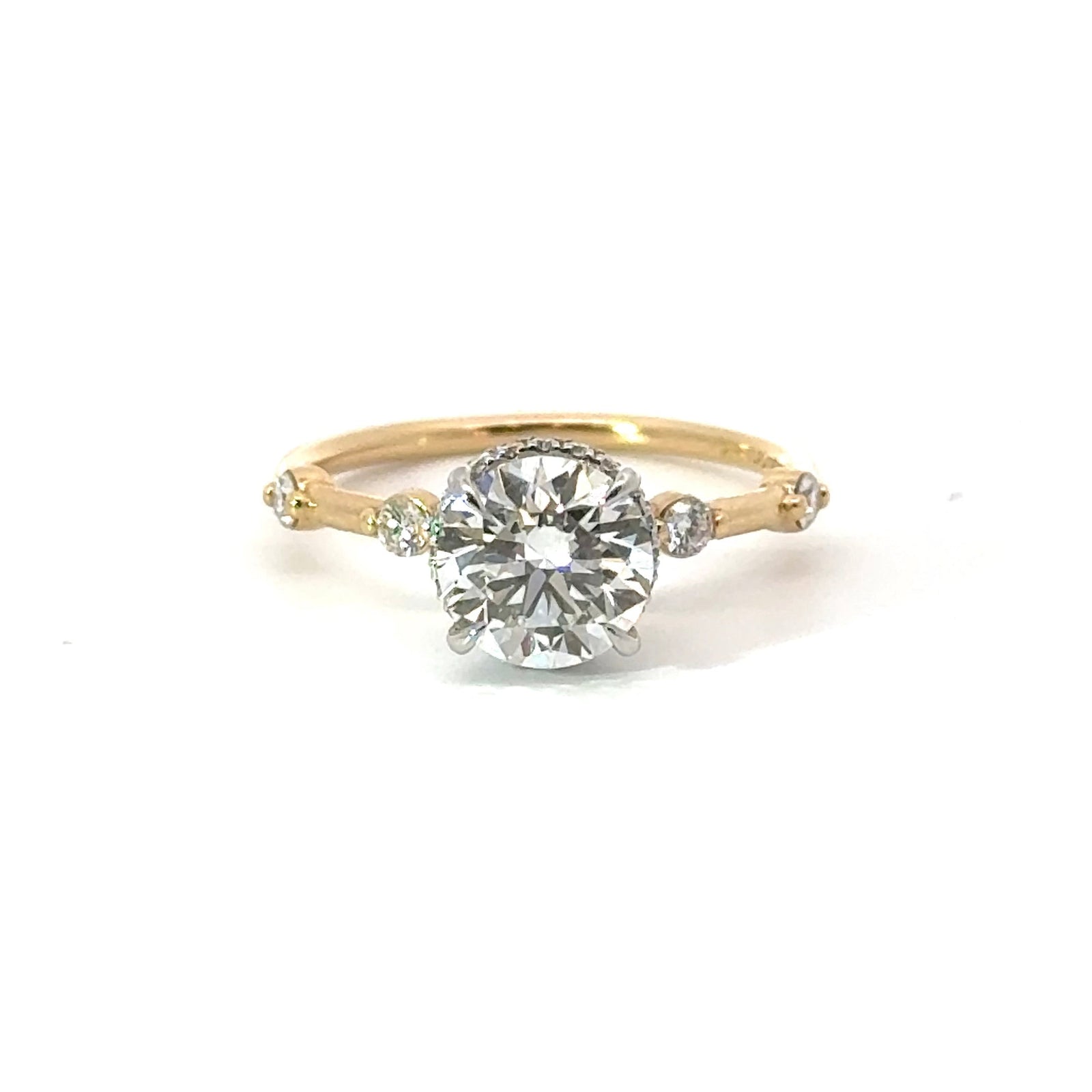 Round Cut Lab Diamond - Reverse Halo with Spaced Out Shared Bead Shank - Available in 1.00ct - 7.00ct - Hidden Halo