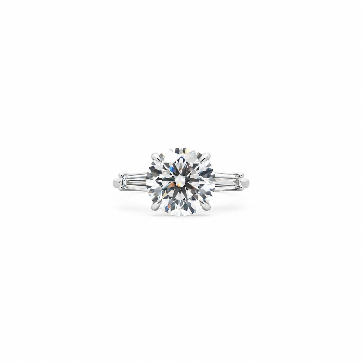 Round lab diamond engagement ring, tapered baguette design – view 1 of 3