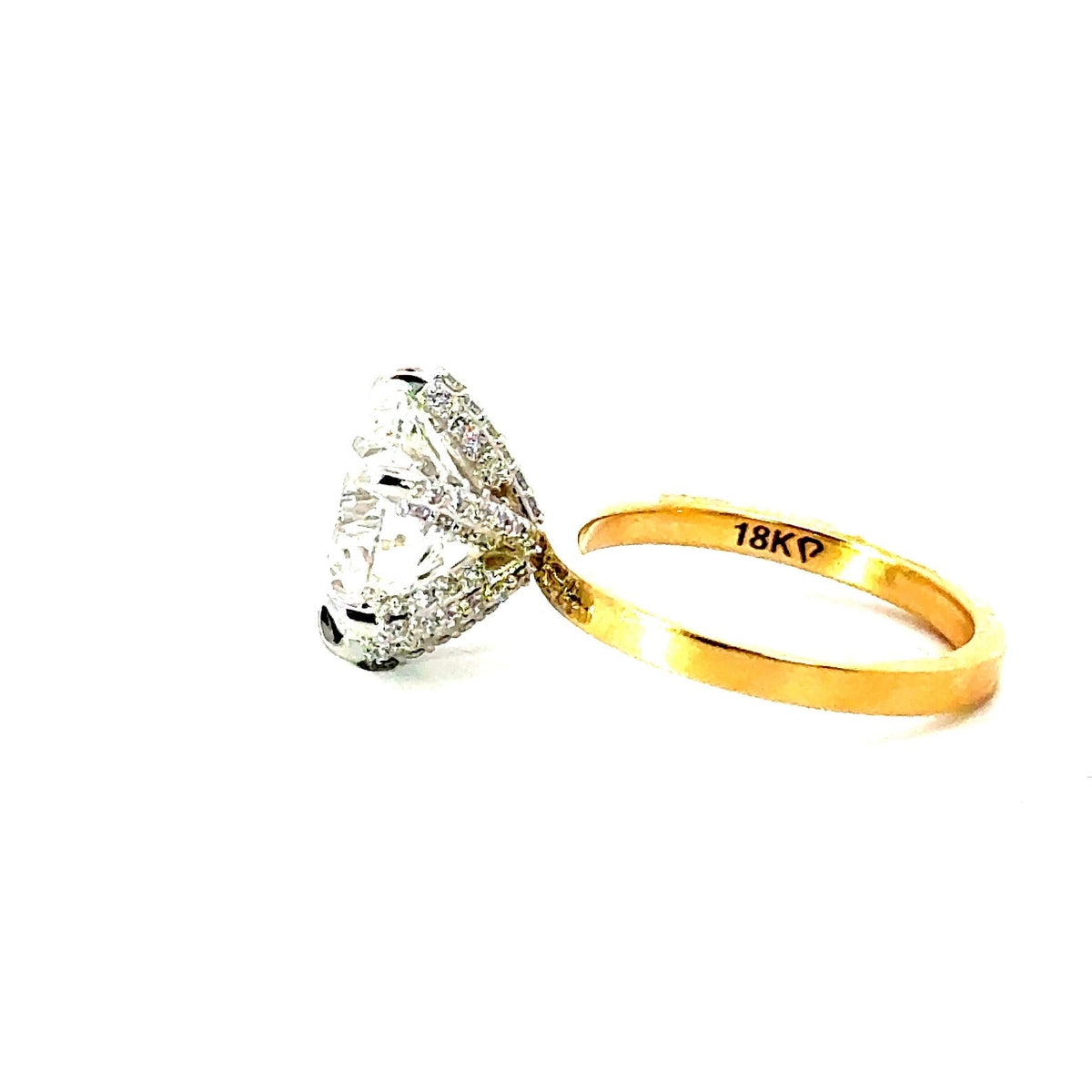 Round natural diamond engagement ring, 2mm cigar band with diamond encrusted prongs – view 2 of 4