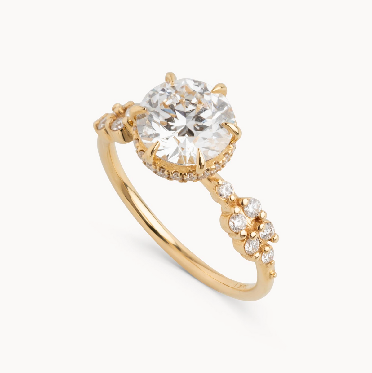 Round natural diamond engagement ring, cluster design with reverse halo – view 3 of 6