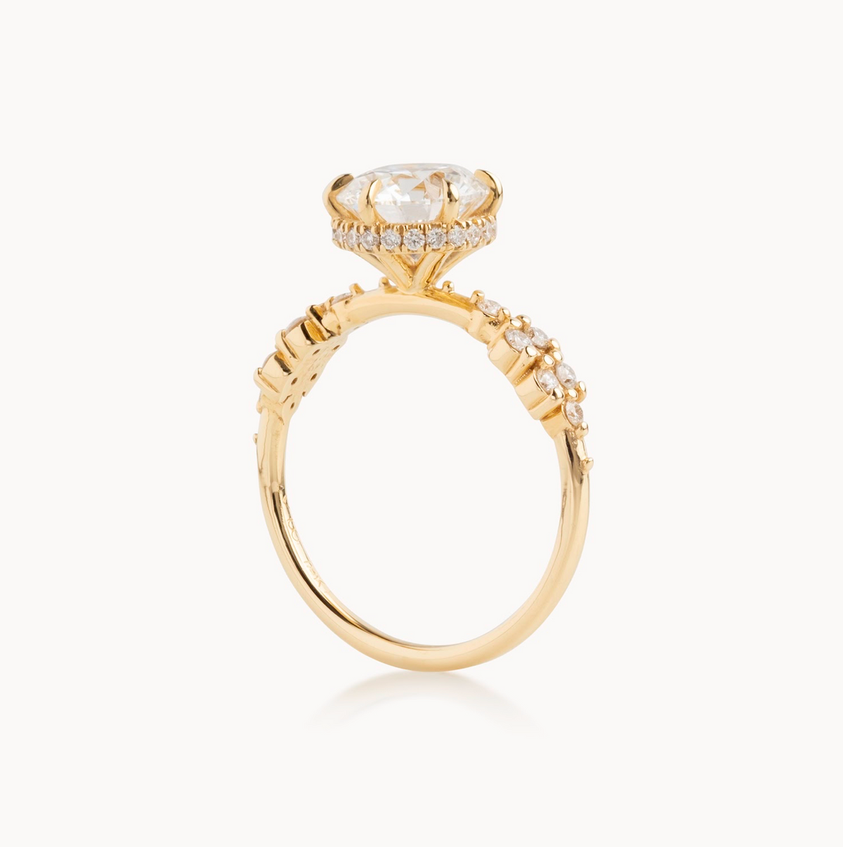 Round natural diamond engagement ring, cluster design with reverse halo – view 5 of 6