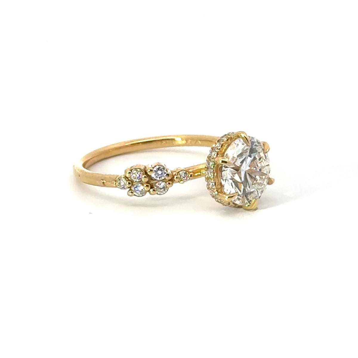 Round natural diamond engagement ring, cluster design with reverse halo – view 6 of 6