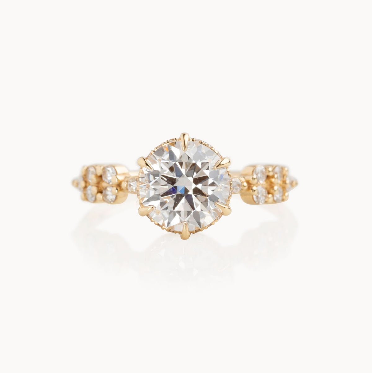 Round natural diamond engagement ring, cluster design with reverse halo – view 2 of 6