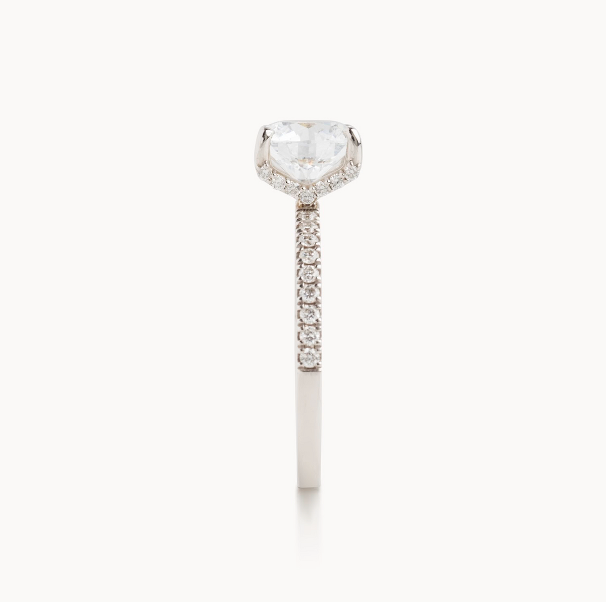 Round natural diamond engagement ring, italian pave design with diamond on prongs – view 4 of 4