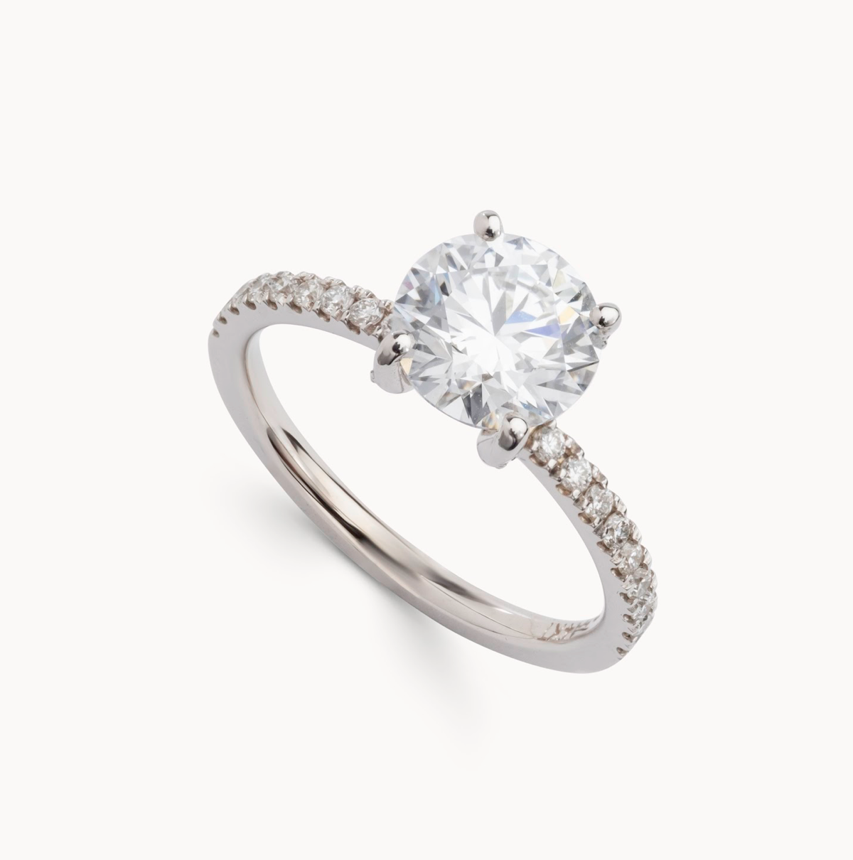 Round natural diamond engagement ring, italian pave design with diamond on prongs – view 3 of 4