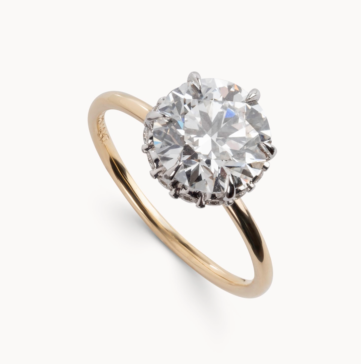 Round natural diamond engagement ring, shared bead reverse halo & 1.50mm tube shank – view 3 of 5