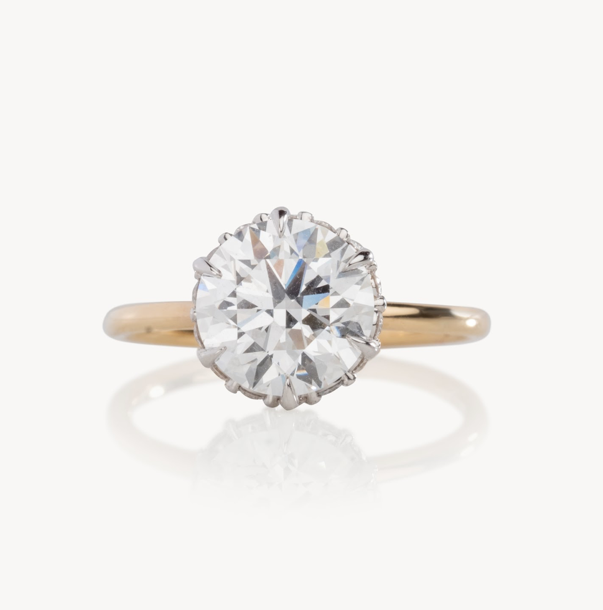 Round natural diamond engagement ring, shared bead reverse halo & 1.50mm tube shank – view 2 of 5