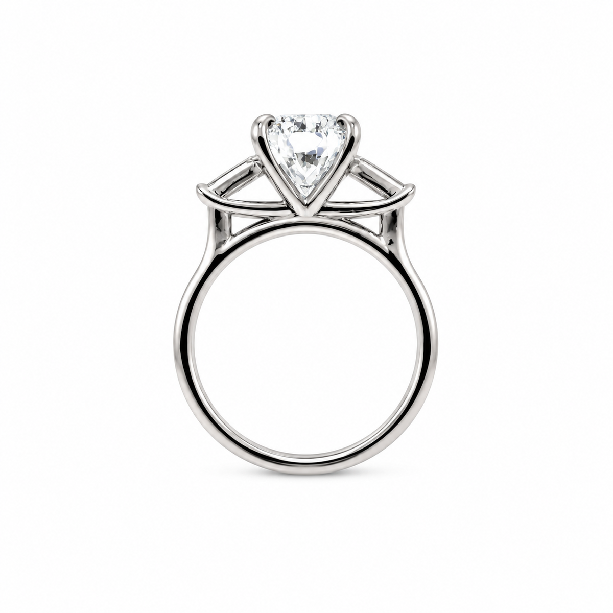 Round natural diamond engagement ring, tapered baguette design – view 3 of 3