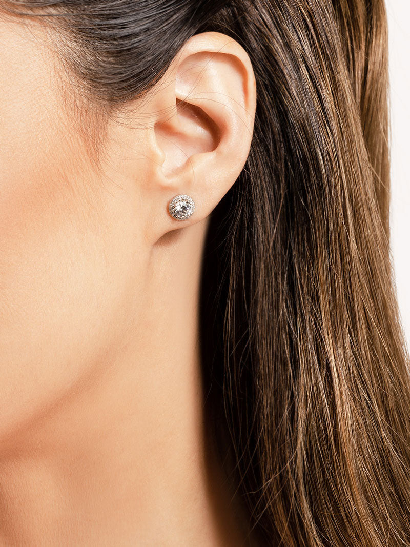 Round diamond halo stud earrings in 14KT gold – view 4 of 4