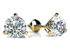 Round diamond stud earrings, 3-prong setting, 18k yellow gold with screw back
