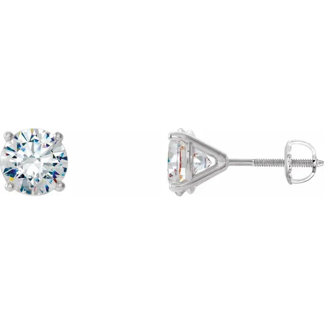 Round diamond stud earring, 4-prong martini setting, 18k white gold – front and side view
