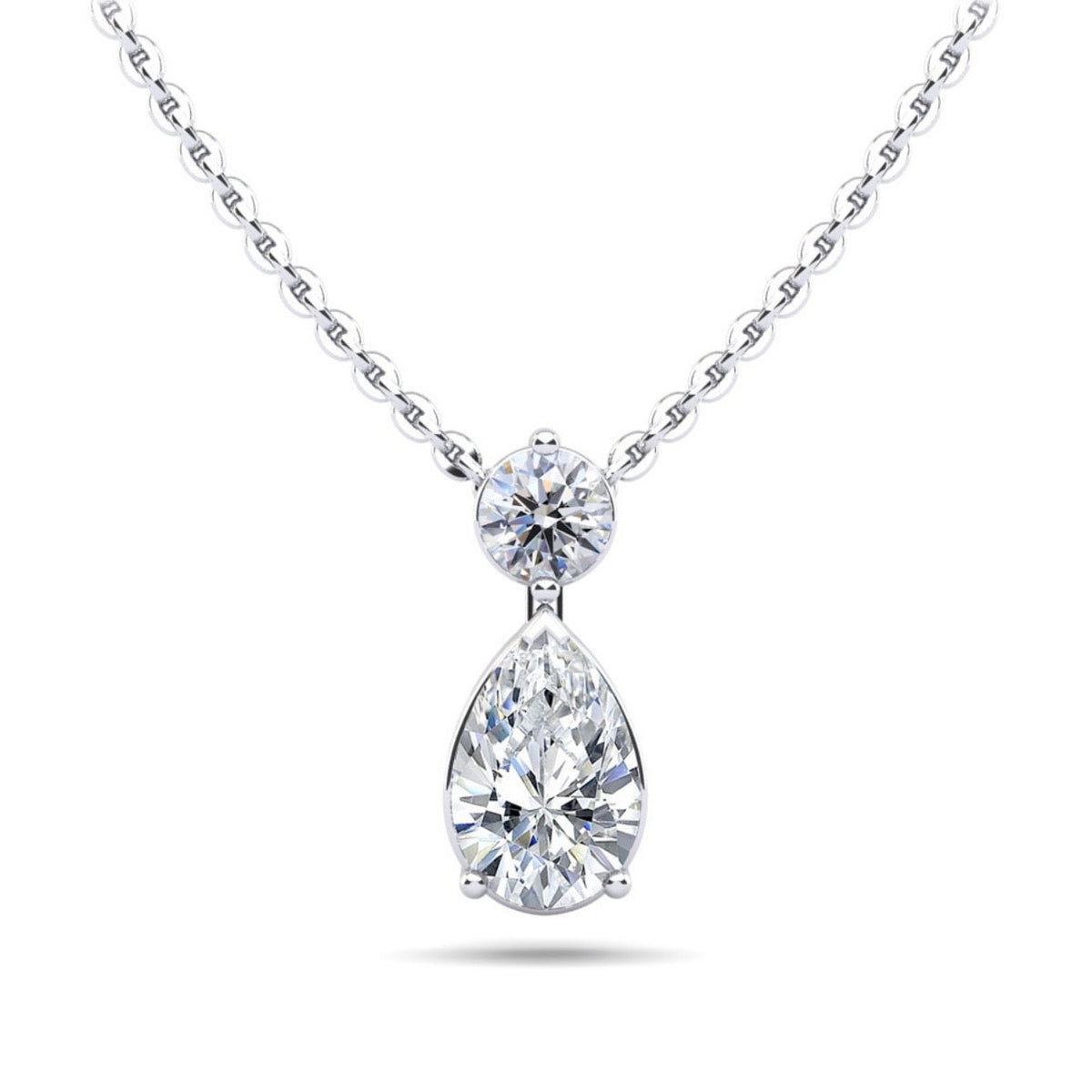 Round & Pear Shape Diamond Pendant - Available in.49 - 1.71ct - Lab / Natural Necklace