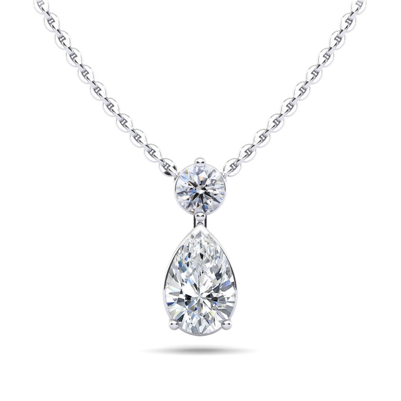 Round & Pear Shape Diamond Pendant - Available in.49 - 1.71ct - Lab / Natural Necklace