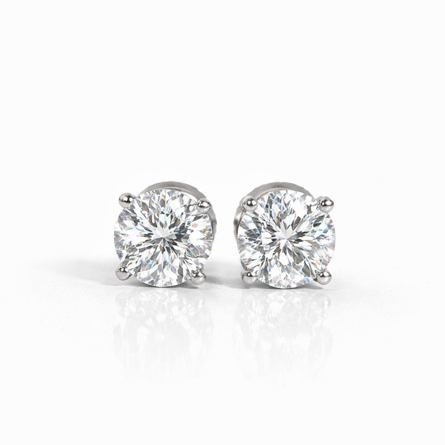 Round Portuguese Cut Diamond Stud Earrings - Available in 1.00 to 6.00ct - Lab Diamond Stud Earrings