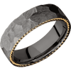 Tantalum Noir + Rock Finish - 7 mm wide/Flat/Tantalum Noir band with two 1 mm Sidebraid inlays of 14K Yellow Gold.