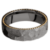 Tantalum Noir + Rock Finish - 7 mm wide/Flat/Tantalum Noir band with two 1 mm Sidebraid inlays of 14K Yellow Gold.