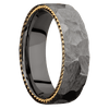 Tantalum Noir + Rock Finish - 7 mm wide/Flat/Tantalum Noir band with two 1 mm Sidebraid inlays of 14K Yellow Gold.