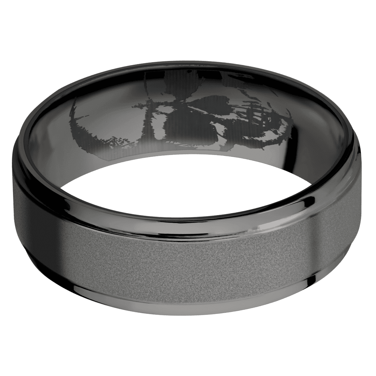 Tantalum Noir + Sand Polish Finish + Zirconium - 7 mm wide Flat Grooved Edges Tantalum Noir band featuring a Zirconium