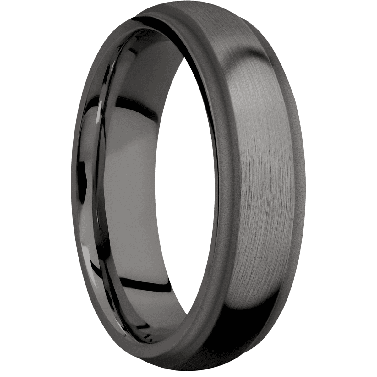 Tantalum Noir + Satin Sand Finish - 6 mm wide Domed Stepped Down Edges Tantalum Noir band. - Custom