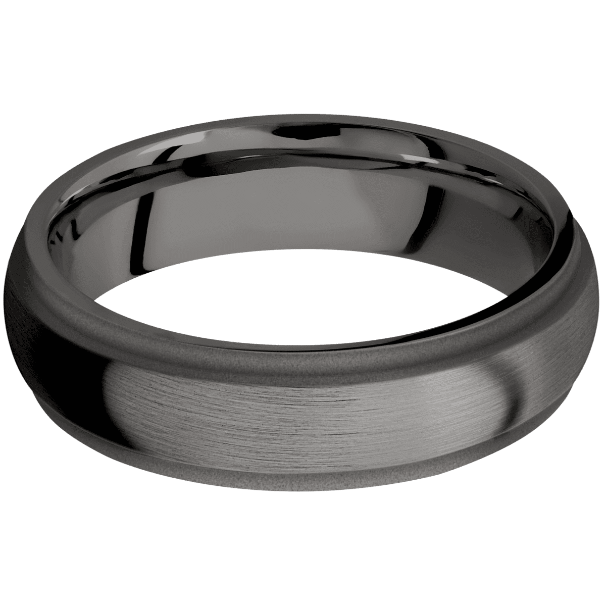 Tantalum Noir + Satin Sand Finish - 6 mm wide Domed Stepped Down Edges Tantalum Noir band. - Custom