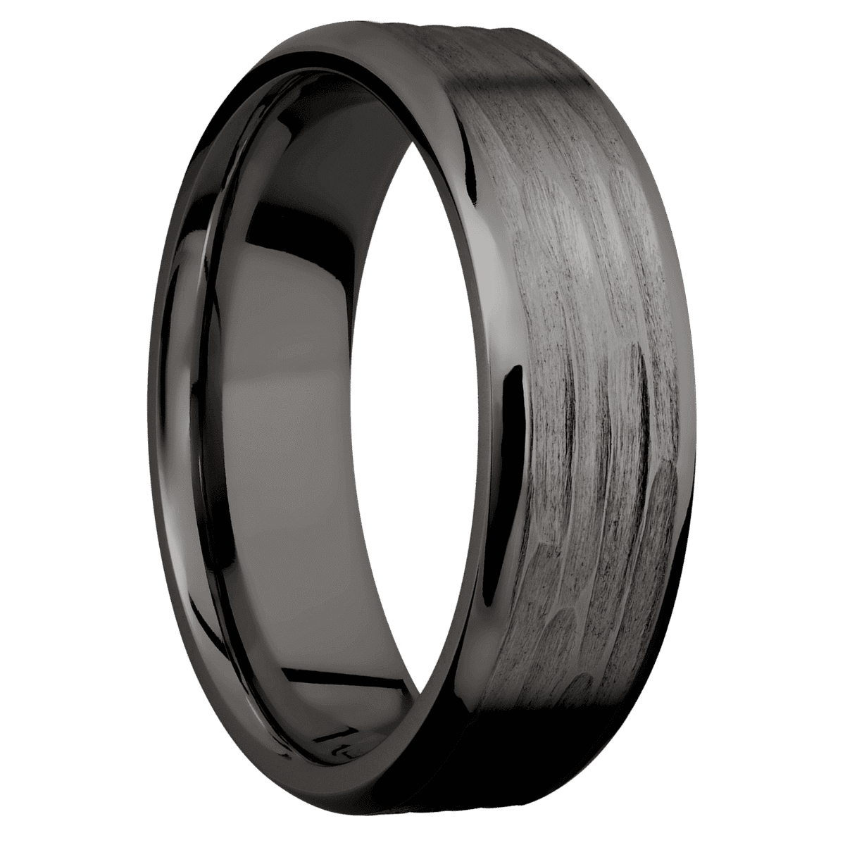 Tantalum Noir + Treebarkh Polish Finish - 7 mm wide Beveled Tantalum Noir band. - Custom