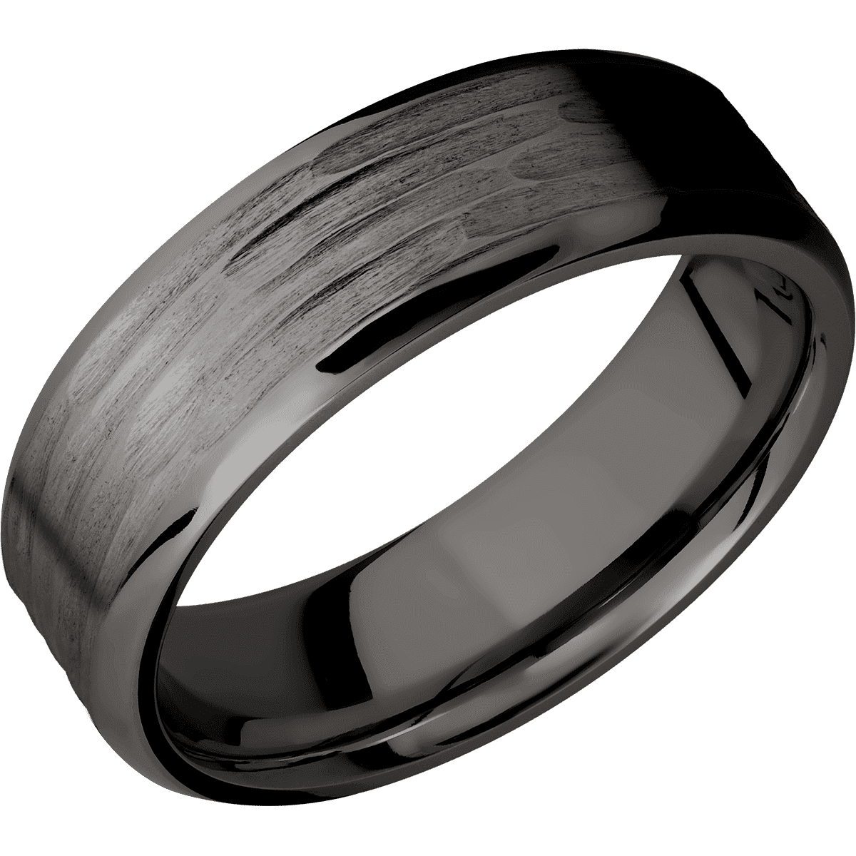 Tantalum Noir + Treebarkh Polish Finish - 7 mm wide Beveled Tantalum Noir band. - Custom