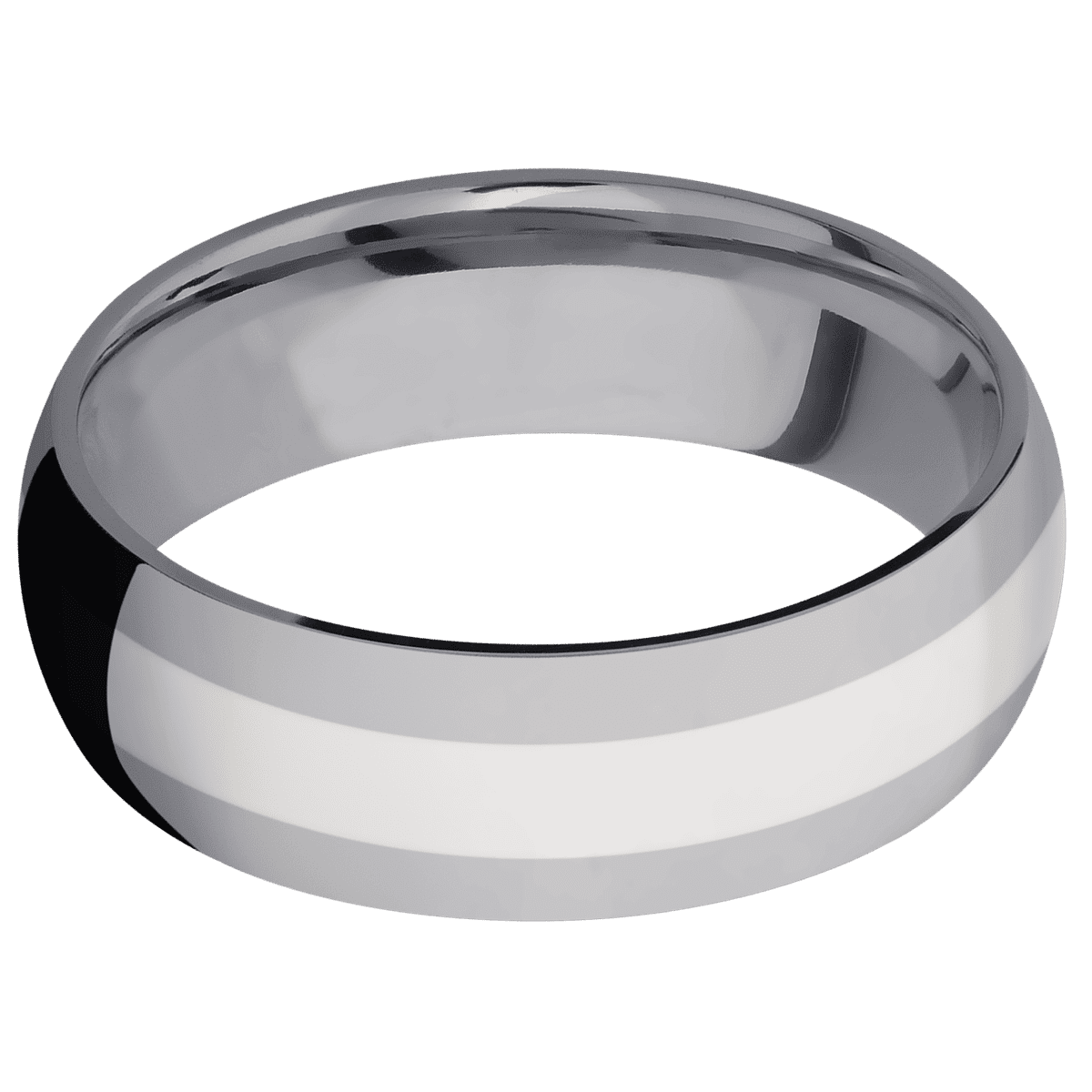 Tantalum + Polish Finish - 7 mm wide/Domed/Tantalum band with one 3 mm Centered inlay of Palladium Silver. - Custom