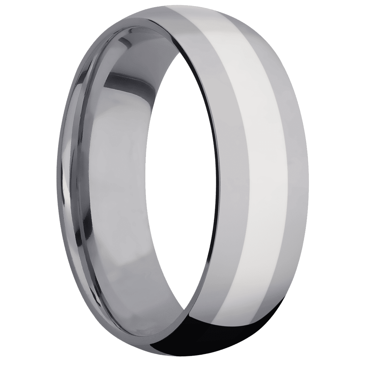 Tantalum + Polish Finish - 7 mm wide/Domed/Tantalum band with one 3 mm Centered inlay of Palladium Silver. - Custom