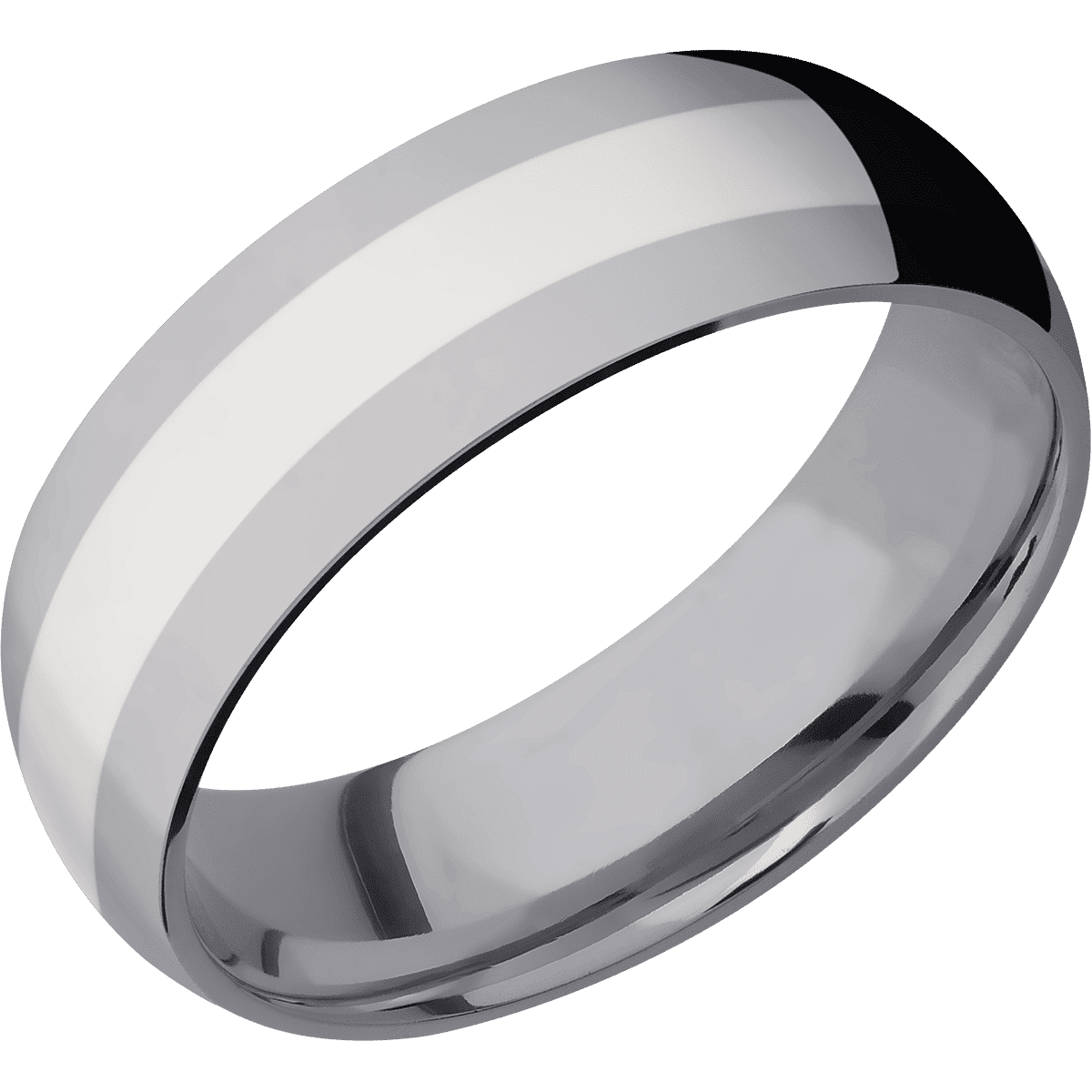 Tantalum + Polish Finish - 7 mm wide/Domed/Tantalum band with one 3 mm Centered inlay of Palladium Silver. - Custom
