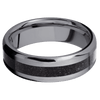 Tantalum + Satin Polish Finish - 7 mm wide/Beveled/Tantalum band with one 3 mm Centered inlay of Dinosaur Bone Black.