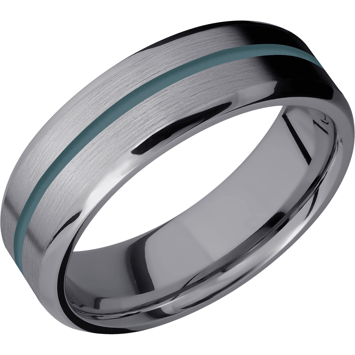Tantalum + Satin Polish Finish - 7 mm wide/Beveled/Tantalum band with one 1 mm Centered inlay of Stone Blue. - Custom