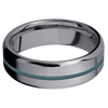 Tantalum + Satin Polish Finish - 7 mm wide/Beveled/Tantalum band with one 1 mm Centered inlay of Stone Blue. - Custom