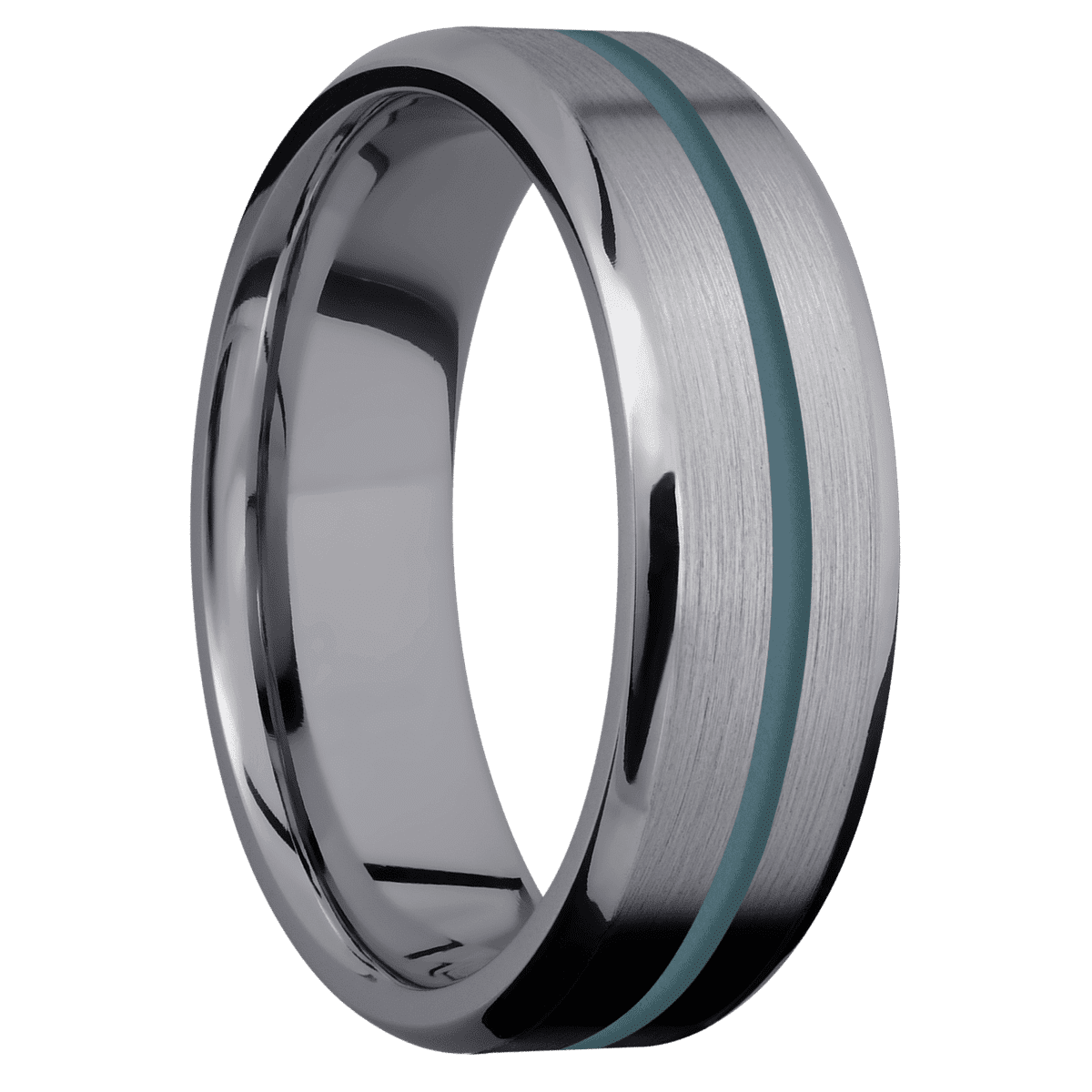 Tantalum + Satin Polish Finish - 7 mm wide/Beveled/Tantalum band with one 1 mm Centered inlay of Stone Blue. - Custom
