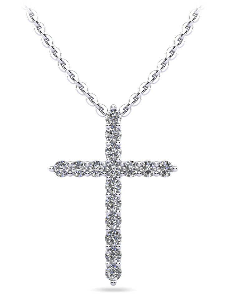 Timeless Cross Diamond Necklace - Choice of Natural or Lab Diamonds -.24ct to.96ct Total Weight - Lab Natural Necklace