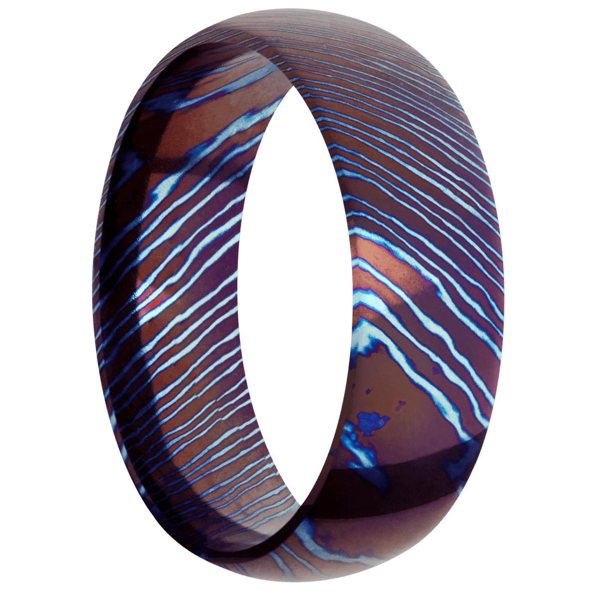 Titanium Damascus + Polish Finish - 7 mm wide Domed Titanium Damascus band. - Custom