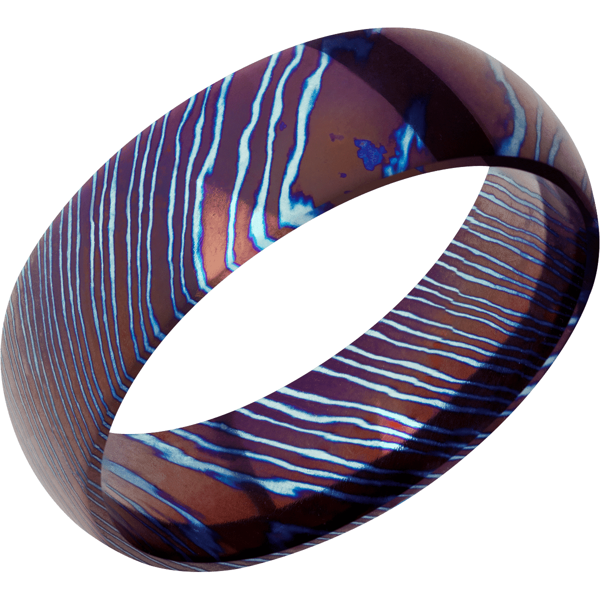 Titanium Damascus + Polish Finish - 7 mm wide Domed Titanium Damascus band. - Custom