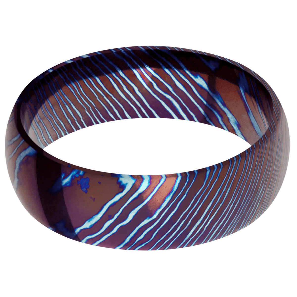 Titanium Damascus + Polish Finish - 7 mm wide Domed Titanium Damascus band. - Custom