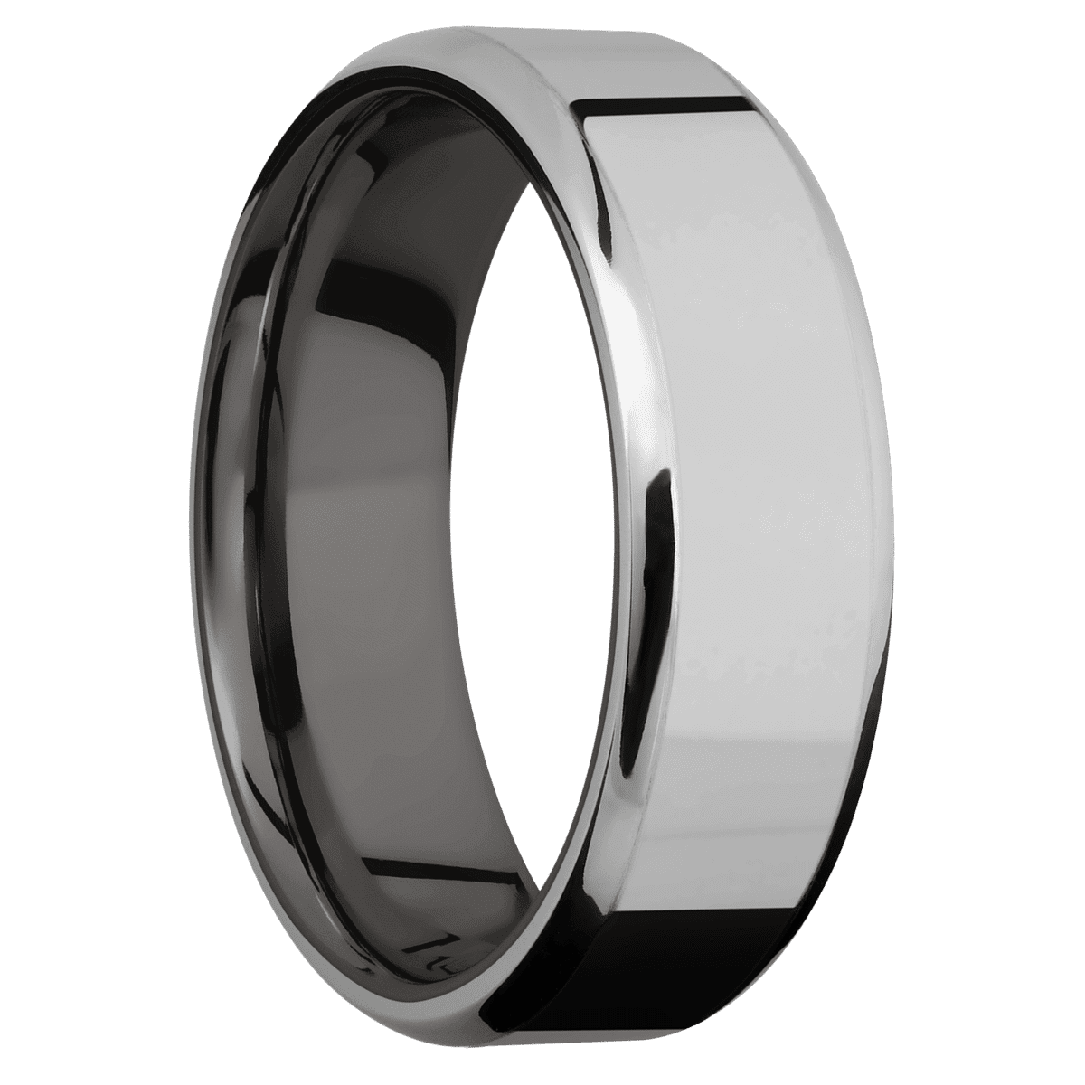 Titanium + Polish Polish Finish + Tantalum Noir - 7 mm wide Beveled Titanium band featuring a Tantalum Noir sleeve.