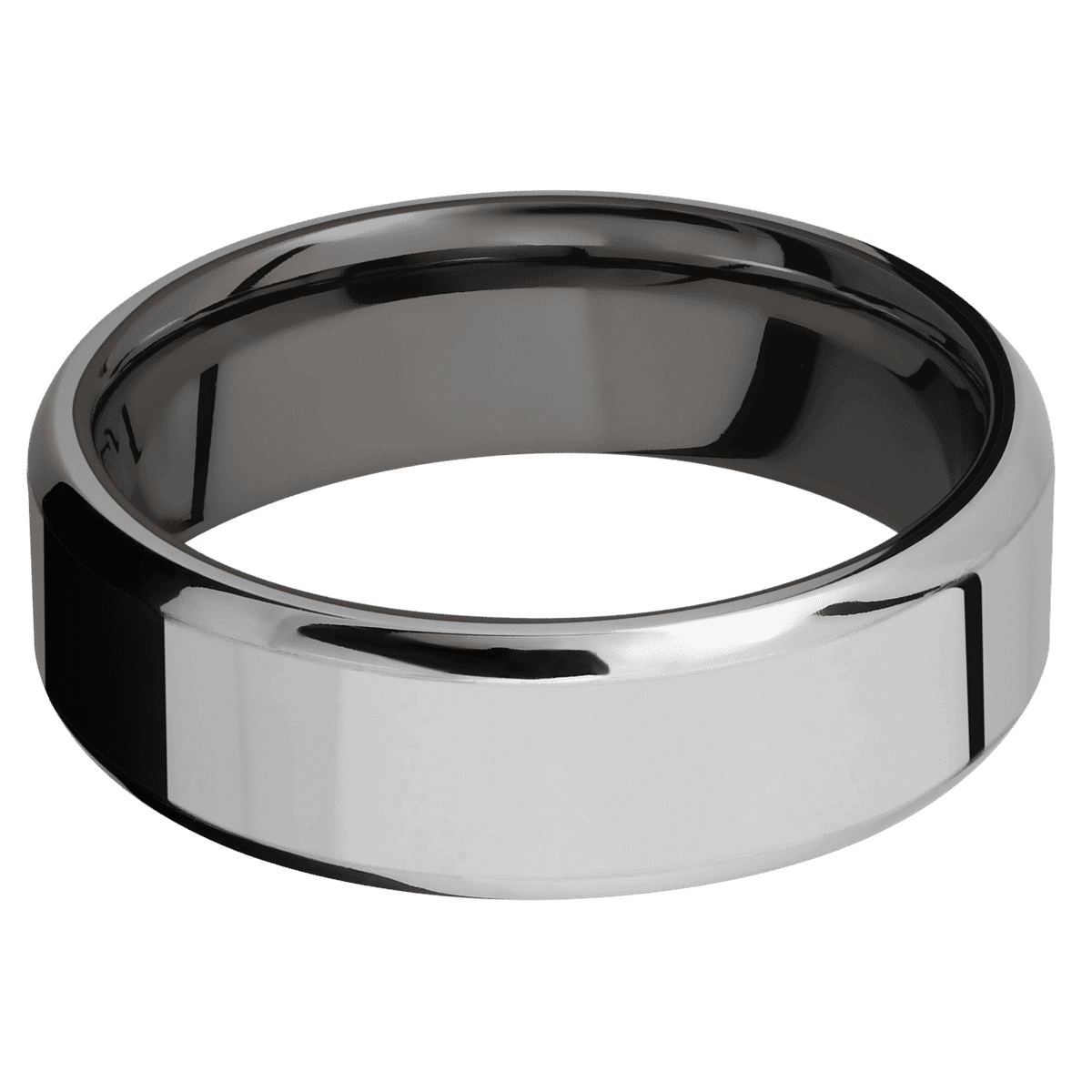 Titanium + Polish Polish Finish + Tantalum Noir - 7 mm wide Beveled Titanium band featuring a Tantalum Noir sleeve.