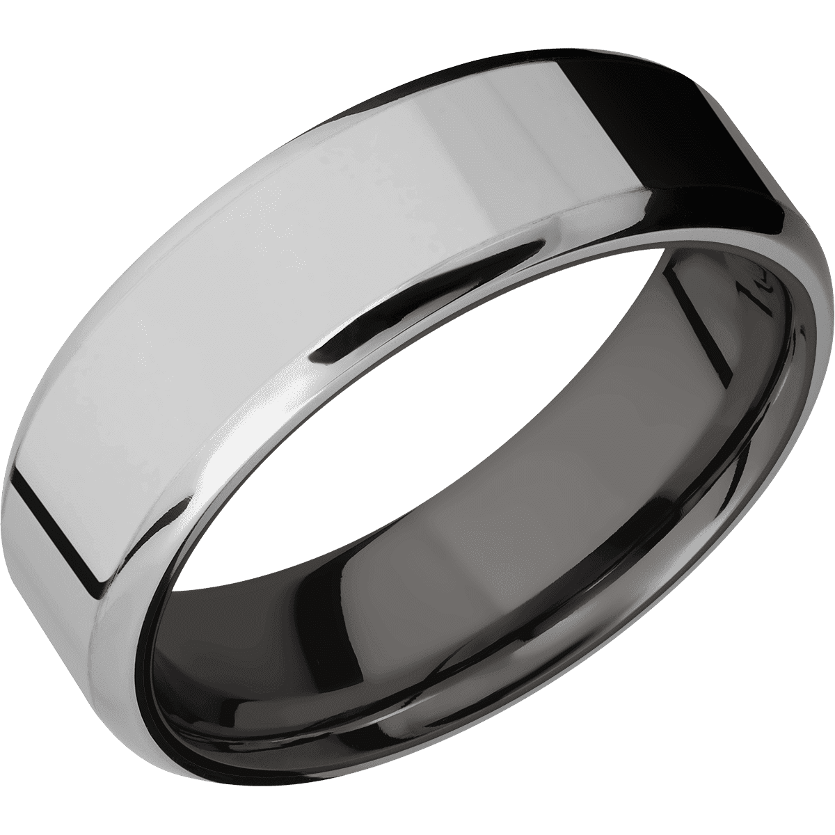Titanium + Polish Polish Finish + Tantalum Noir - 7 mm wide Beveled Titanium band featuring a Tantalum Noir sleeve.