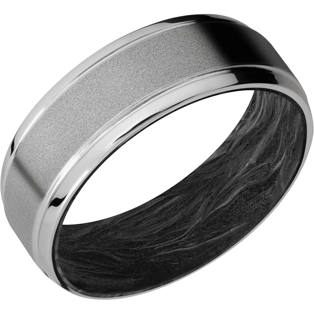 Titanium + Sand Polish Finish + Forged Carbon Fiber - 7 mm wide Stepped Bevel Titanium band featuring a Forged Carbon