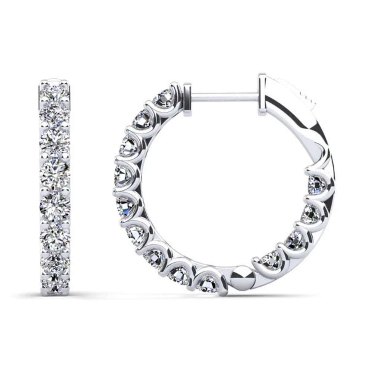 U-Shape Prong Diamond Hoop - Choice of Yellow or White Gold -.1.38ct or 2.10ct TW - Lab or Natural Diamond Earrings