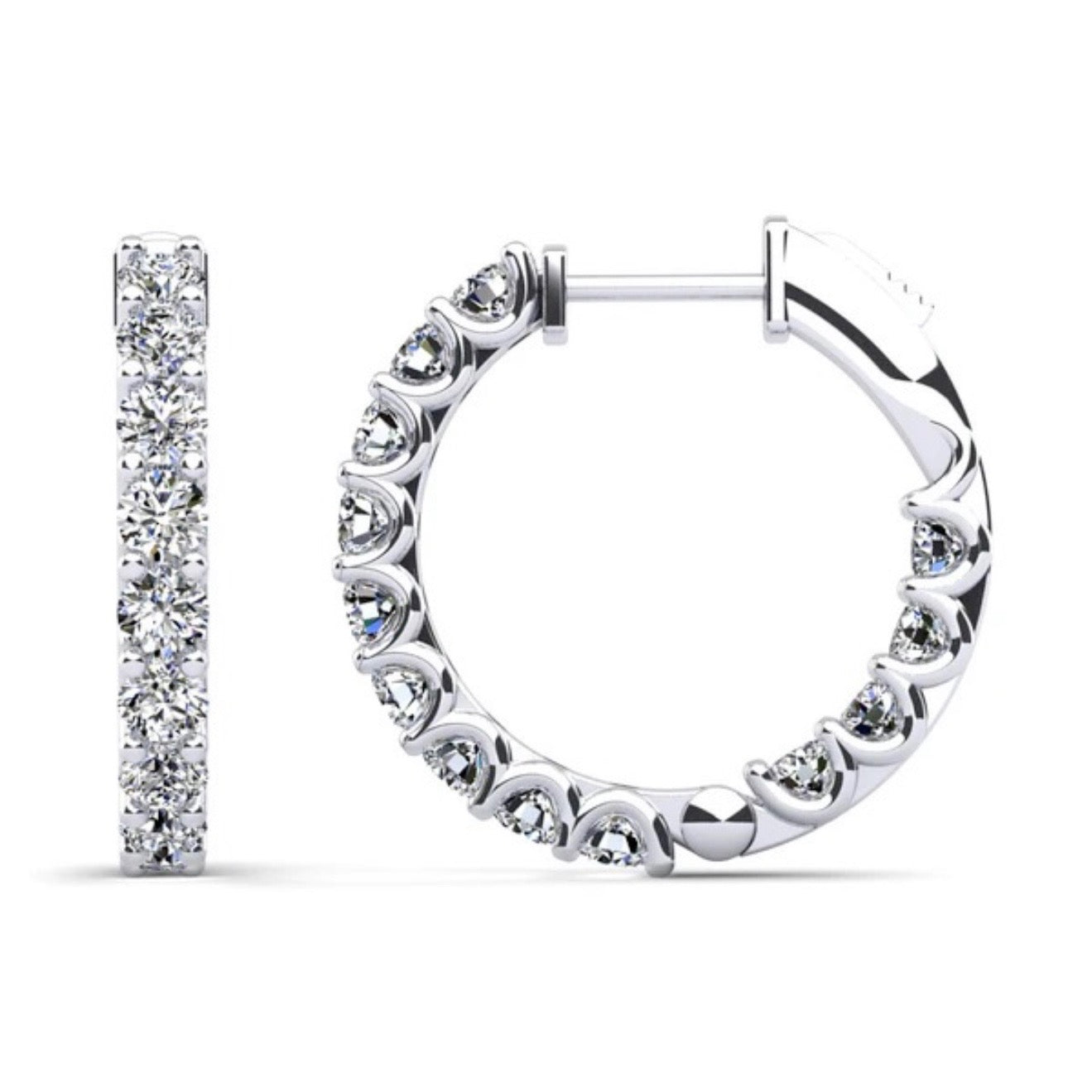 U-Shape Prong Diamond Hoop - Choice of Yellow or White Gold -.1.38ct or 2.10ct TW - Lab or Natural Diamond Earrings