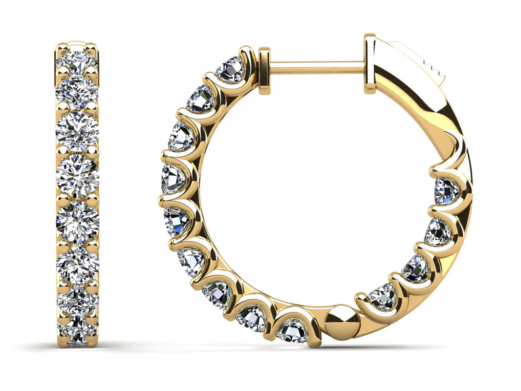 U-Shape Prong Diamond Hoop - Choice of Yellow or White Gold -.1.38ct or 2.10ct TW - Lab or Natural Diamond Earrings