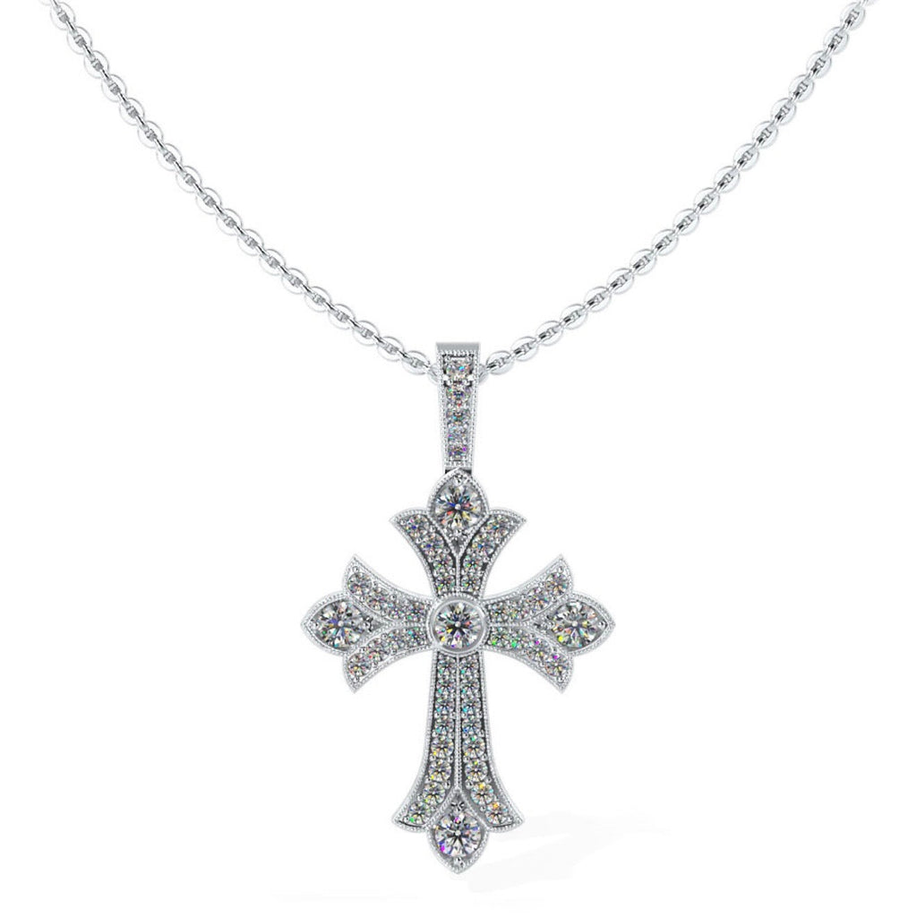 Vintage Inspired Diamond Cross Pendant with Millgrain Edges-.59ct TW - Lab Diamond Necklace
