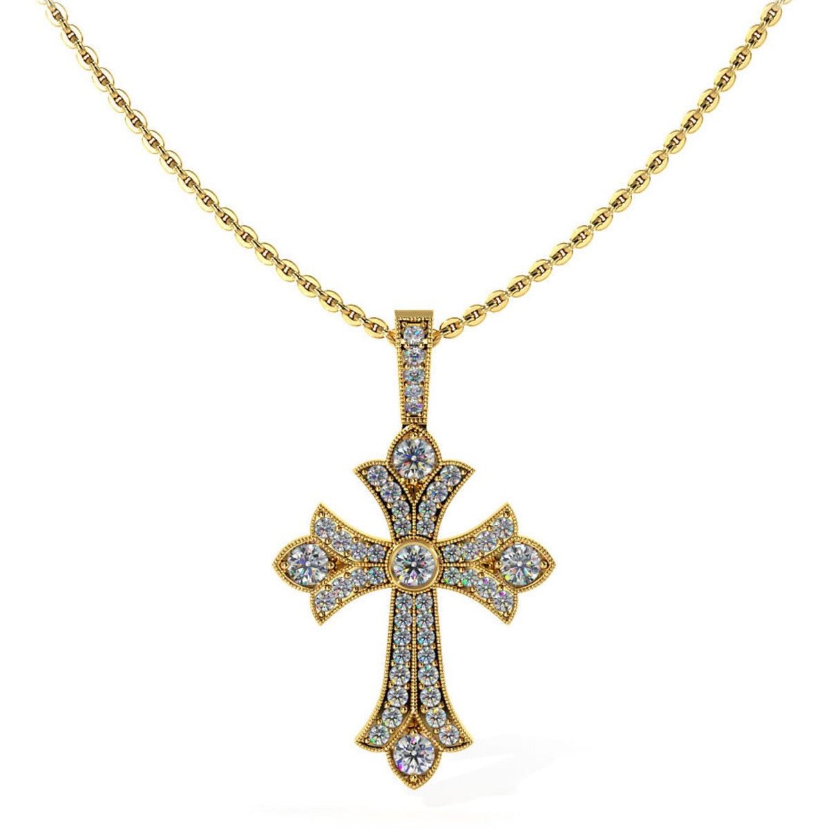 Vintage Inspired Diamond Cross Pendant with Millgrain Edges-.59ct TW - Lab Diamond Necklace
