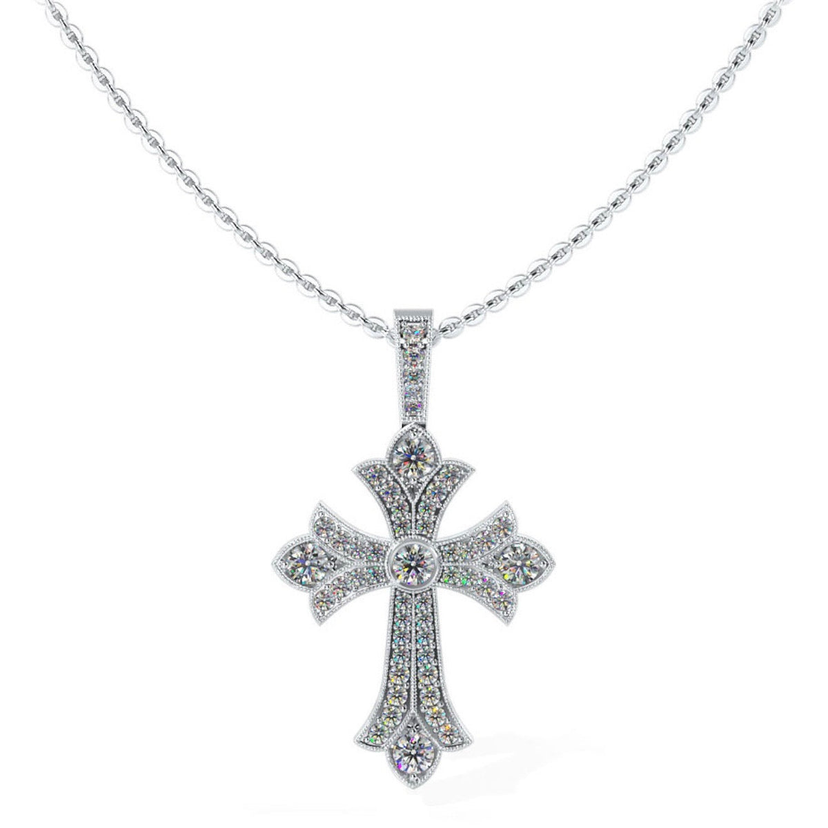 Vintage Inspired Diamond Cross Pendant with Millgrain Edges-.59ct TW - Lab Diamond Necklace