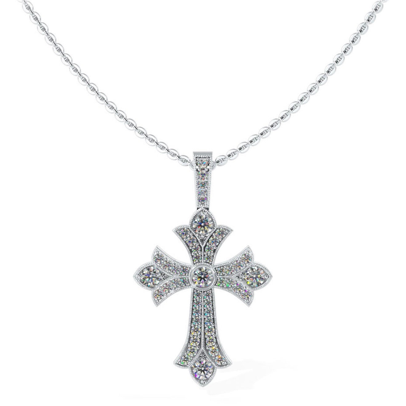 Vintage Inspired Diamond Cross Pendant with Millgrain Edges-.59ct TW - Lab Diamond Necklace