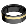 Zirconium + Anglesatin Anglesatin Finish - 8 mm wide/Flat/Zirconium band with one 2 mm Off Center inlay of 14K Yellow